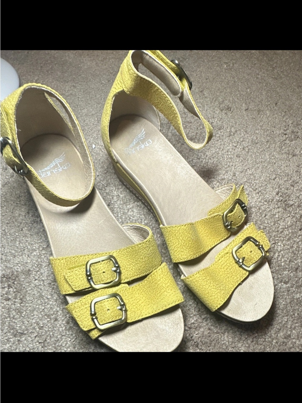 Dansko Women Yellow Leather Strappy Ankle Strap Buckle Flat Sandals 37 US 6.5-7